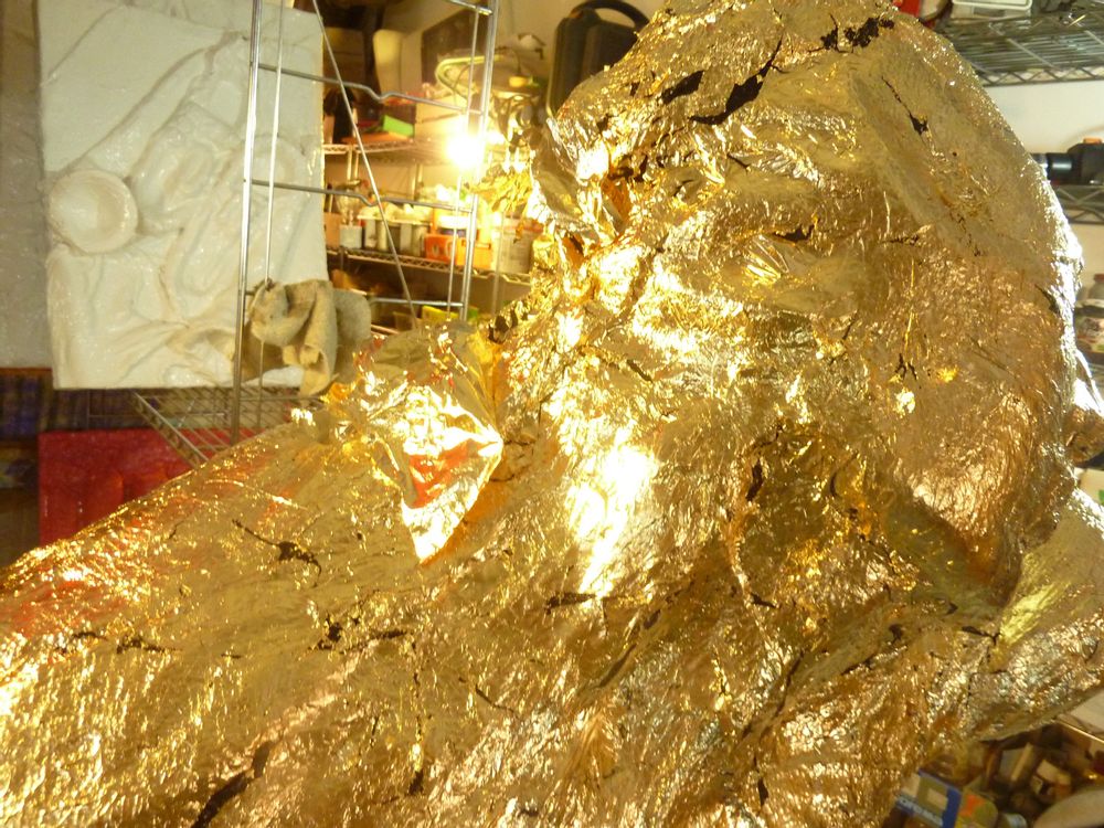 Unique pieces - "ESCAPE FROM THE FUTURE" Soft Bubble - Art work in metallic gold colored leaf with black - ERRANTE FUNCTIONAL ART