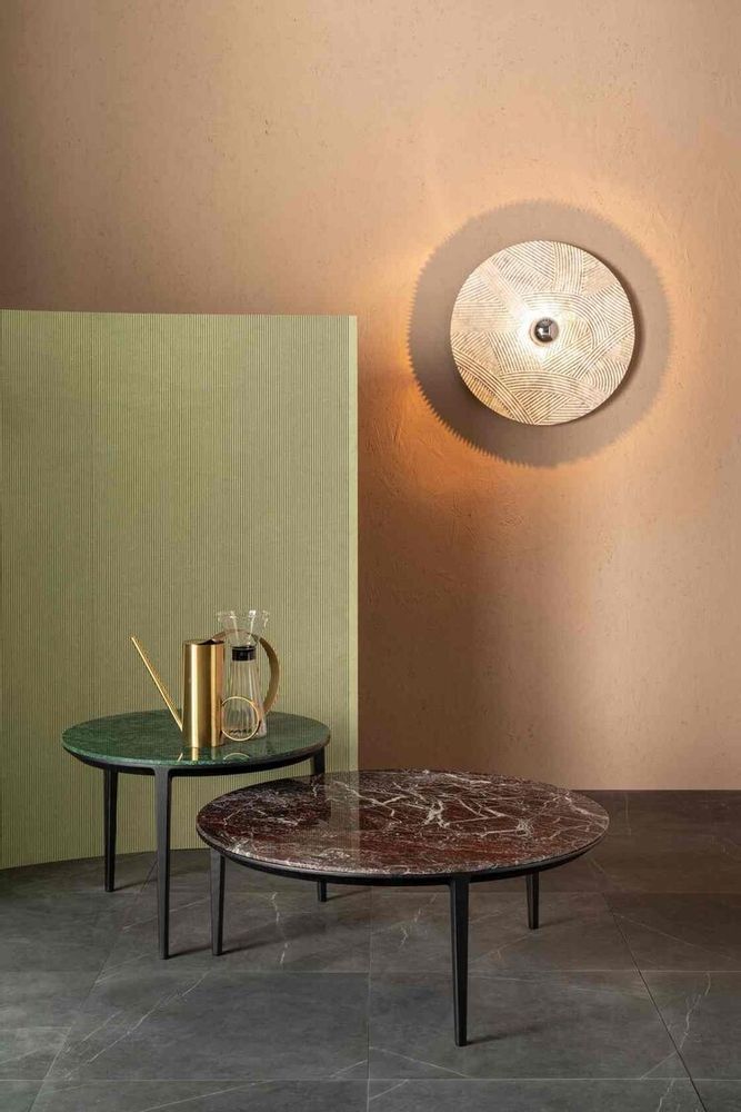 Pièces uniques - Table basse et applique murale en marbre gravé SOLCO. - RADAR INTERIOR