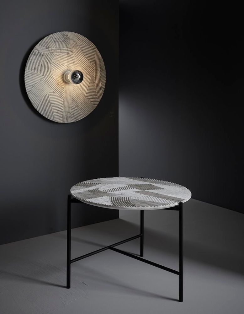 Pièces uniques - Table basse et applique murale en marbre gravé SOLCO. - RADAR INTERIOR