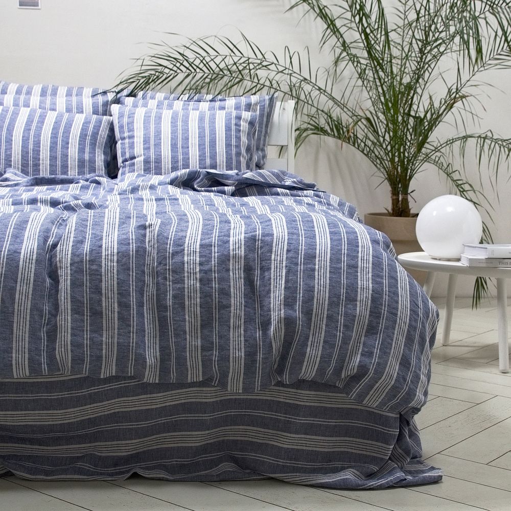 Bed linens - Striped Linen Bedding Natural, Graphite, Indigo - LINENME