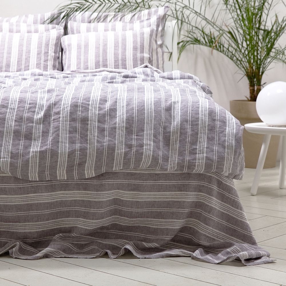 Bed linens - Striped Linen Bedding Natural, Graphite, Indigo - LINENME