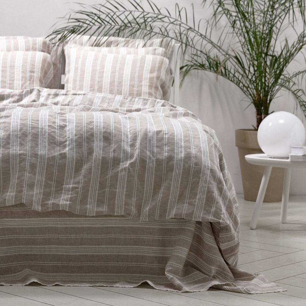 Bed linens - Striped Linen Bedding Natural, Graphite, Indigo - LINENME