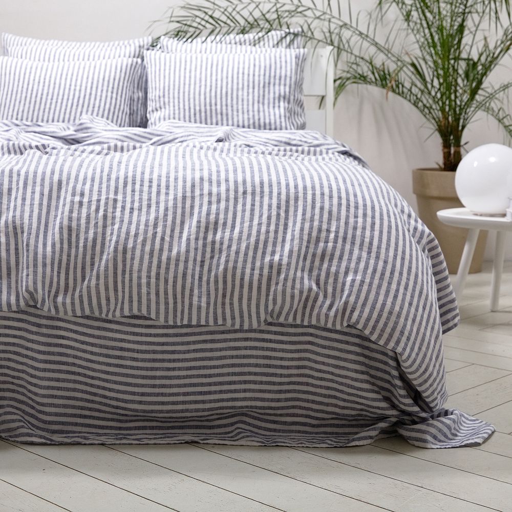Bed linens - Striped Linen Bedding Natural, Graphite, Indigo - LINENME