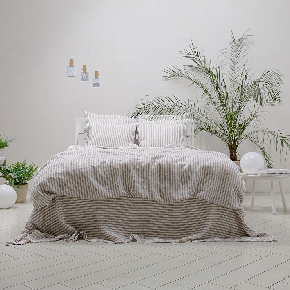 Bed linens - Striped Linen Bedding Natural, Graphite, Indigo - LINENME