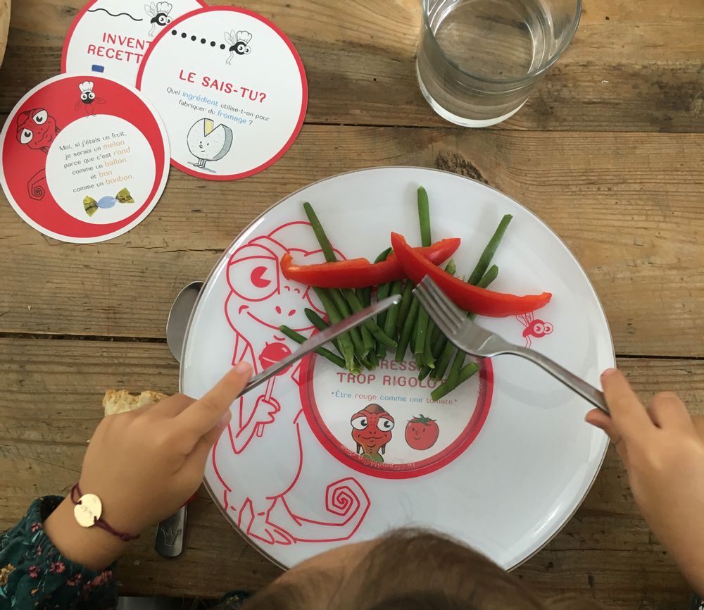Jeux enfants - Assiette éducative + Cartes de Jeu série Découverte - 3 à 6 ans - LE CAMELEON DINE