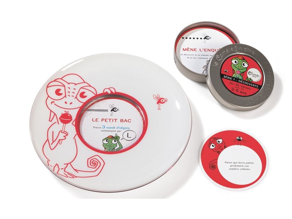 Jeux enfants - Assiette éducative + Cartes de Jeu série Découverte - 3 à 6 ans - LE CAMELEON DINE