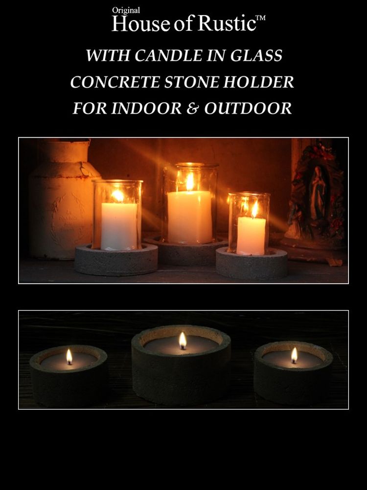 Objets de décoration - Béton avec verre et bougie - HOUSE OF RUSTIC APS