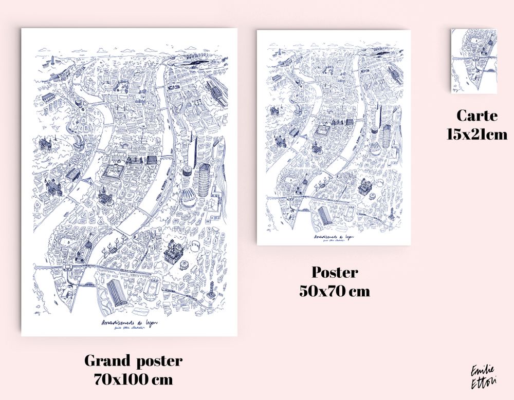 Other wall decoration - Lyon City Map - EMILIE ETTORI ILLUSTRATION