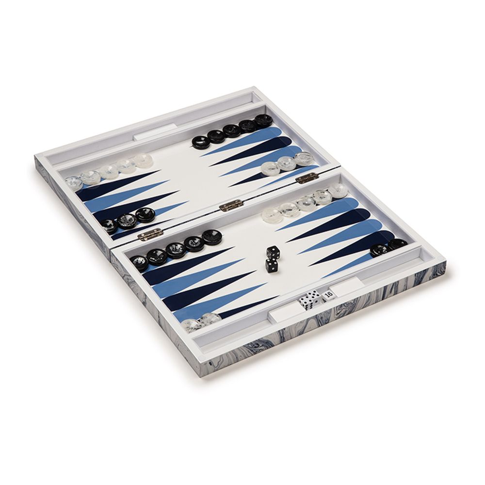 Cadeaux - Blue Wavy Marble Backgammon Set - AUROSI
