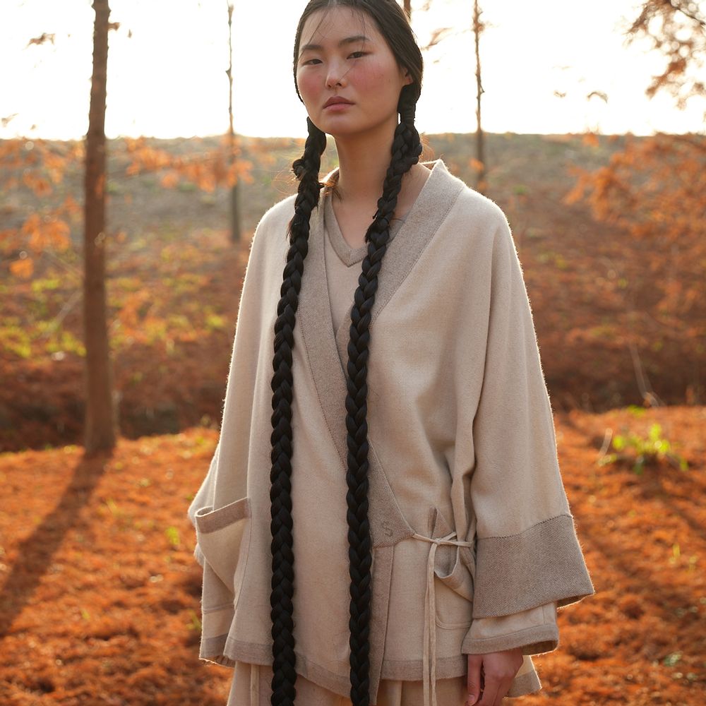 Homewear - Natural undyed cashmere coat - SANDRIVER MONGOLIAN CASHMERE