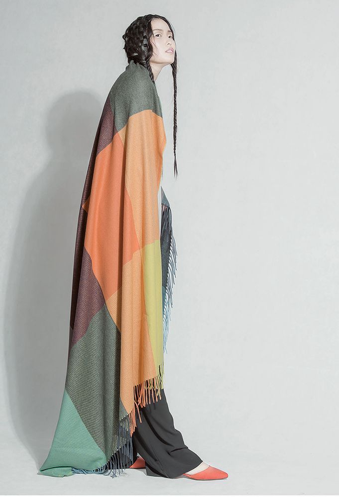 Throw blankets - Multi color block cashmere throw - ERDENET CASHMERE