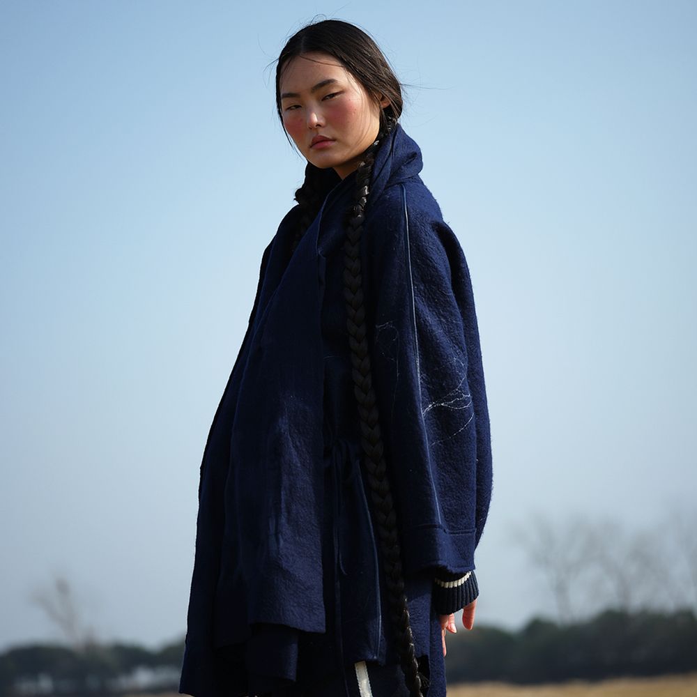 Foulards et écharpes - Écharpe en cachemire et feutre de soie fabriquée à la main - Bleu Mongolie - SANDRIVER MONGOLIAN CASHMERE