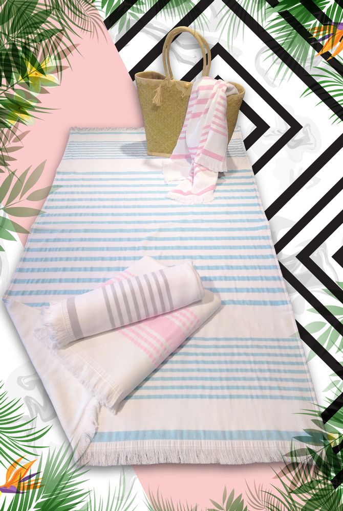 Bath towels - Foutah ASAGA Sponge Lined 90 x 160 cm 400 g/m² - LE COMPTOIR DE LA PLAGE