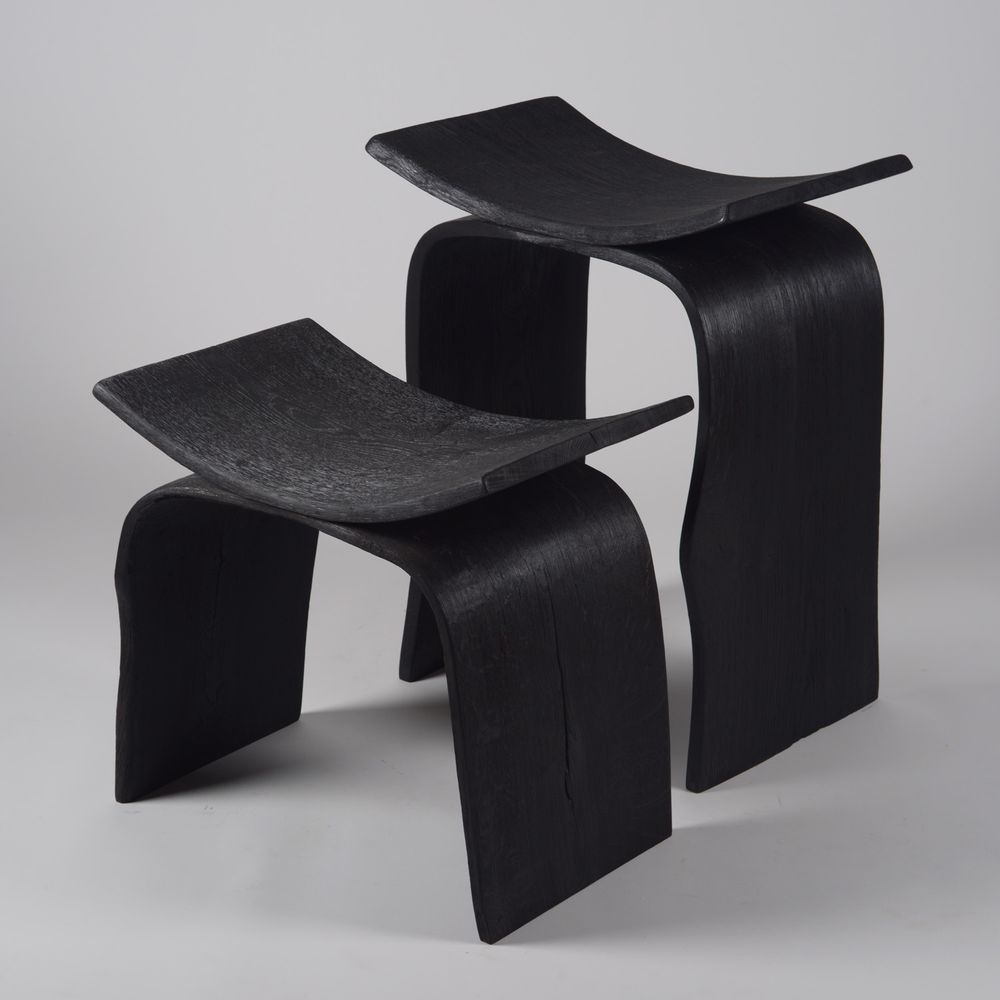 Tabourets - Tabourets MINIMAL - Shougi (bois brûlé) - JOE SAYEGH PARIS