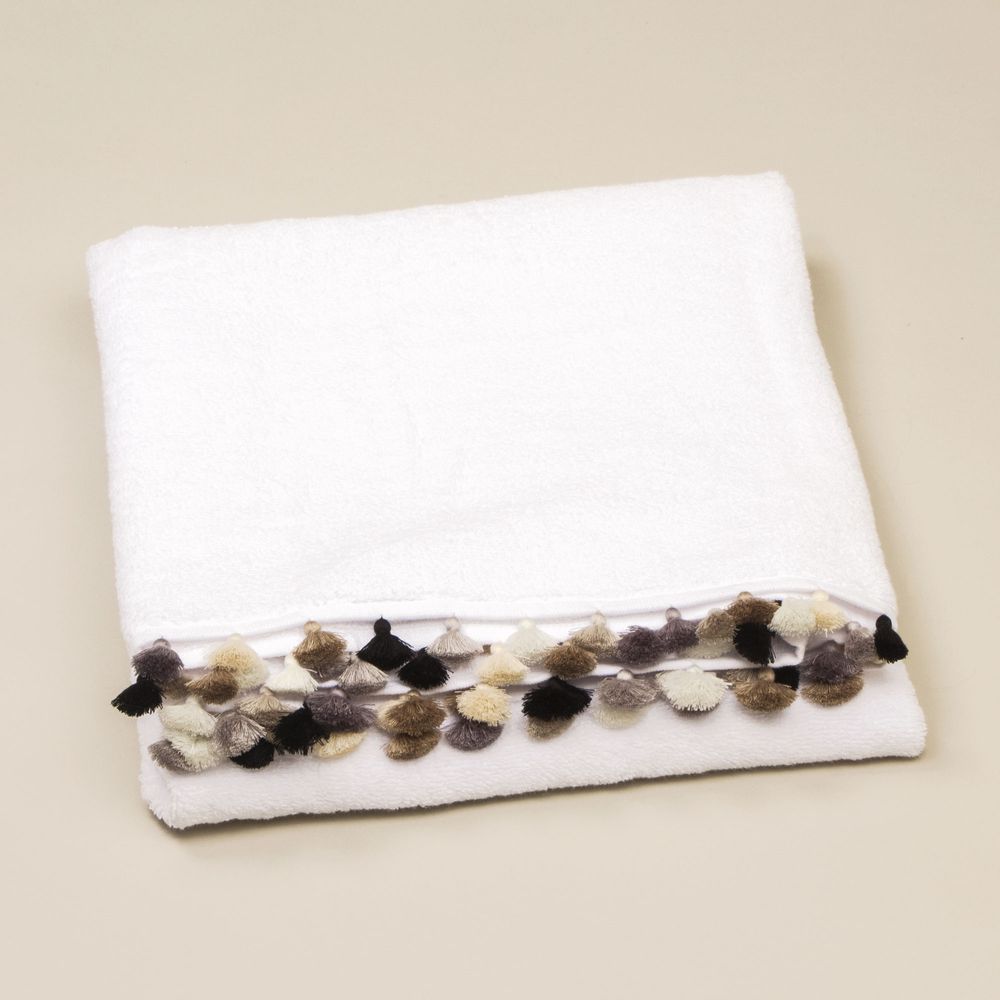 Objets de décoration - Linge de bain en coton blanc avec pompons - MIA ZIA