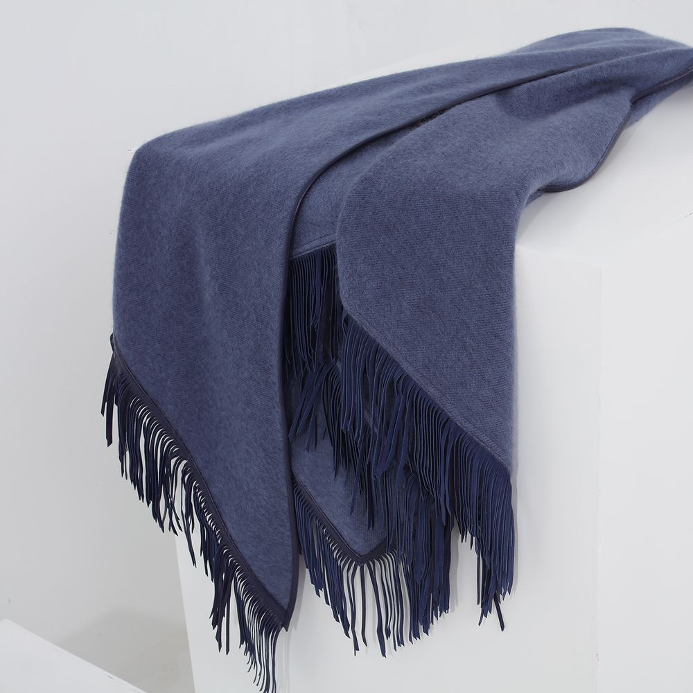 Scarves - Cashmere shawl with leather fringe - triangle - SANDRIVER MONGOLIAN CASHMERE