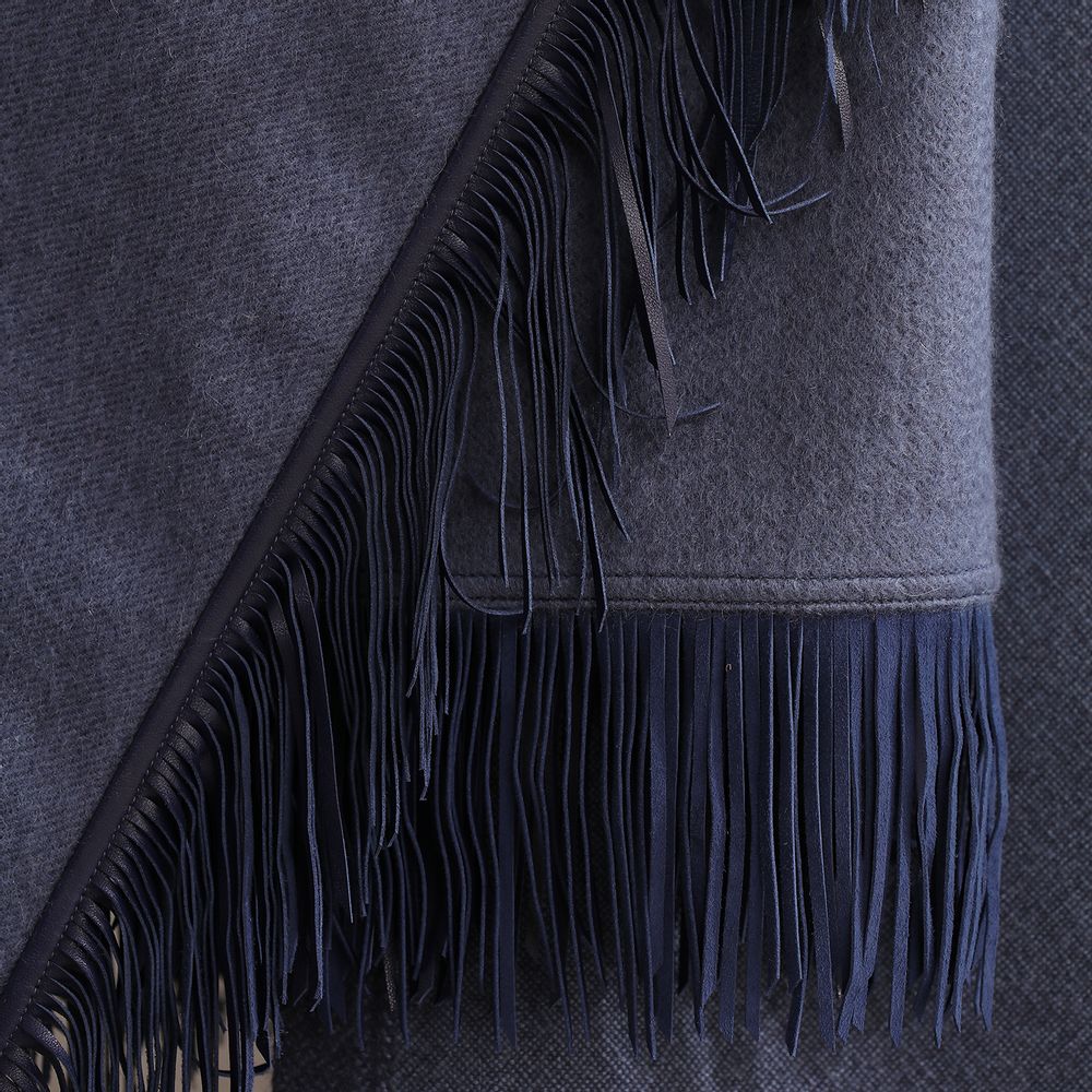 Scarves - Cashmere shawl with leather fringe - triangle - SANDRIVER MONGOLIAN CASHMERE