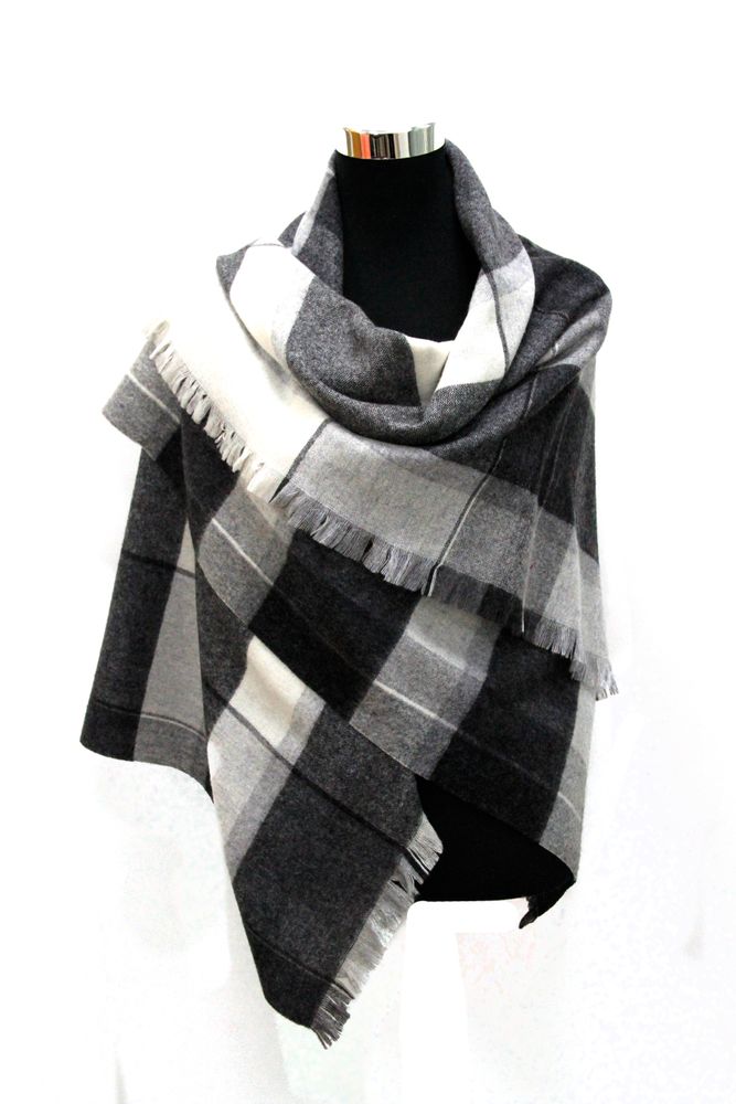 Scarves - Pure cashmere plaid /blanket scarf - ERDENET CASHMERE