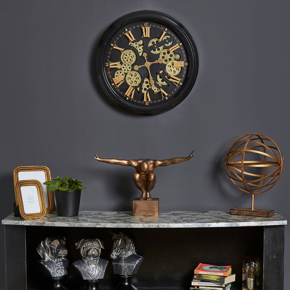 Horloges - HORLOGE MÉCANISME NOIR ET DORÉ 52X9X52CM - EMDE