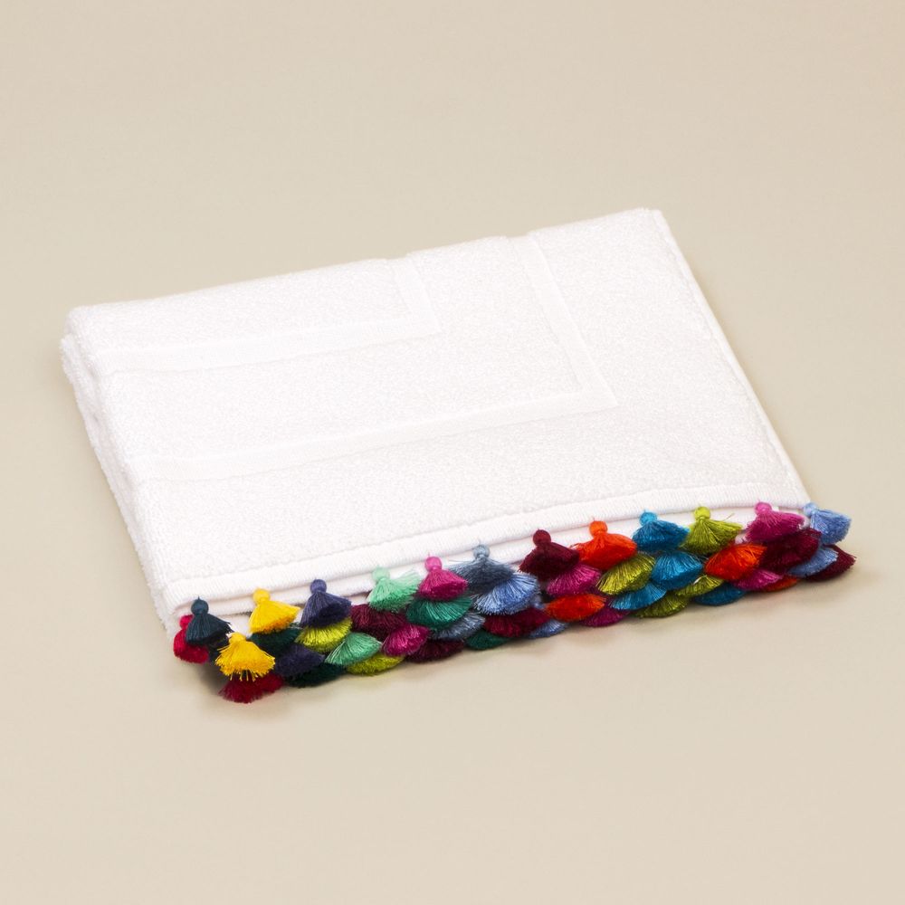 Objets de décoration - Linge de bain en coton blanc avec pompons. - MIA ZIA