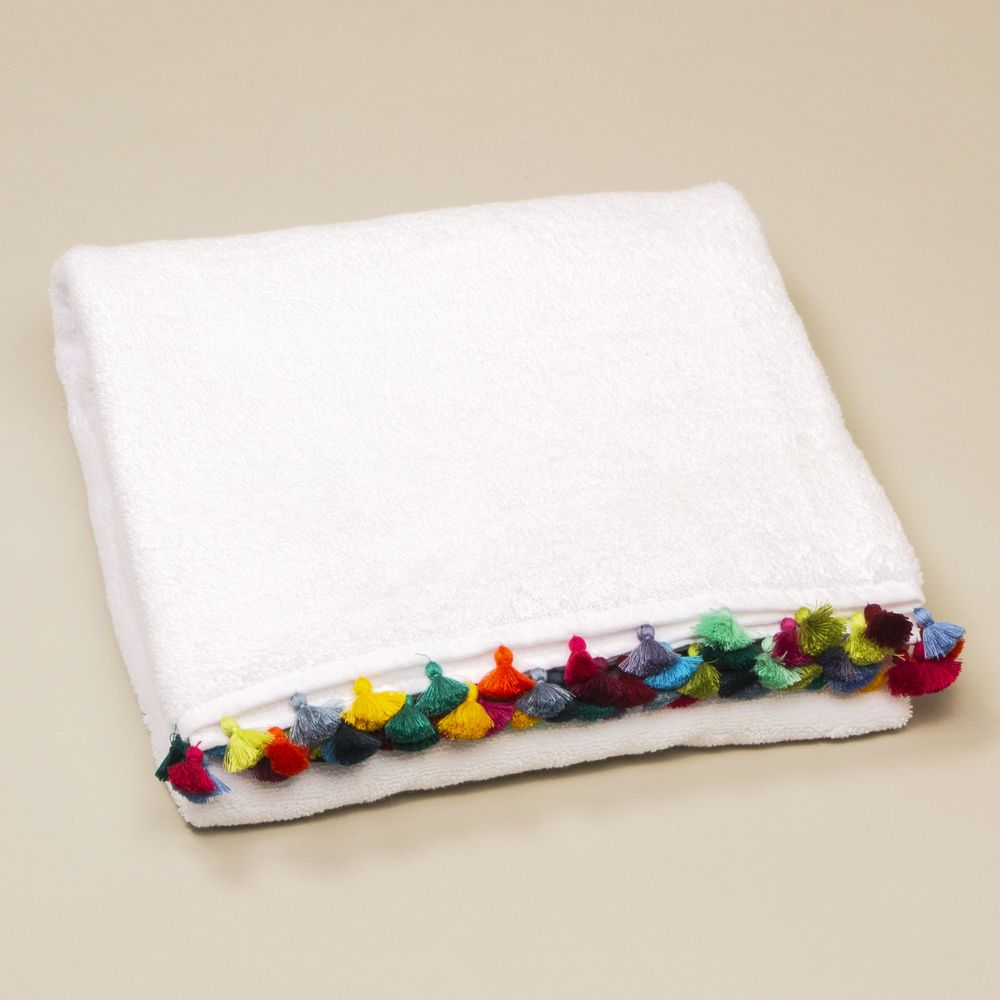Objets de décoration - Linge de bain en coton blanc avec pompons. - MIA ZIA
