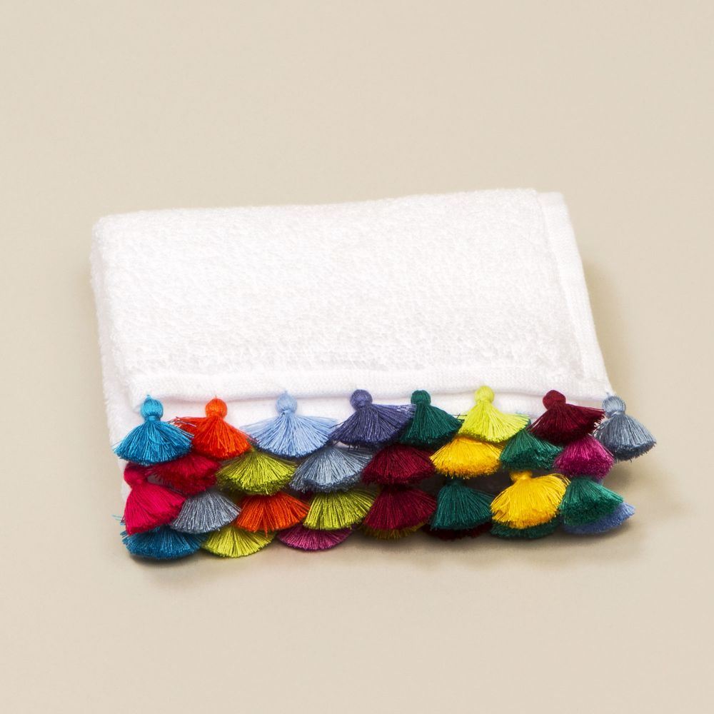 Objets de décoration - Linge de bain en coton blanc avec pompons. - MIA ZIA