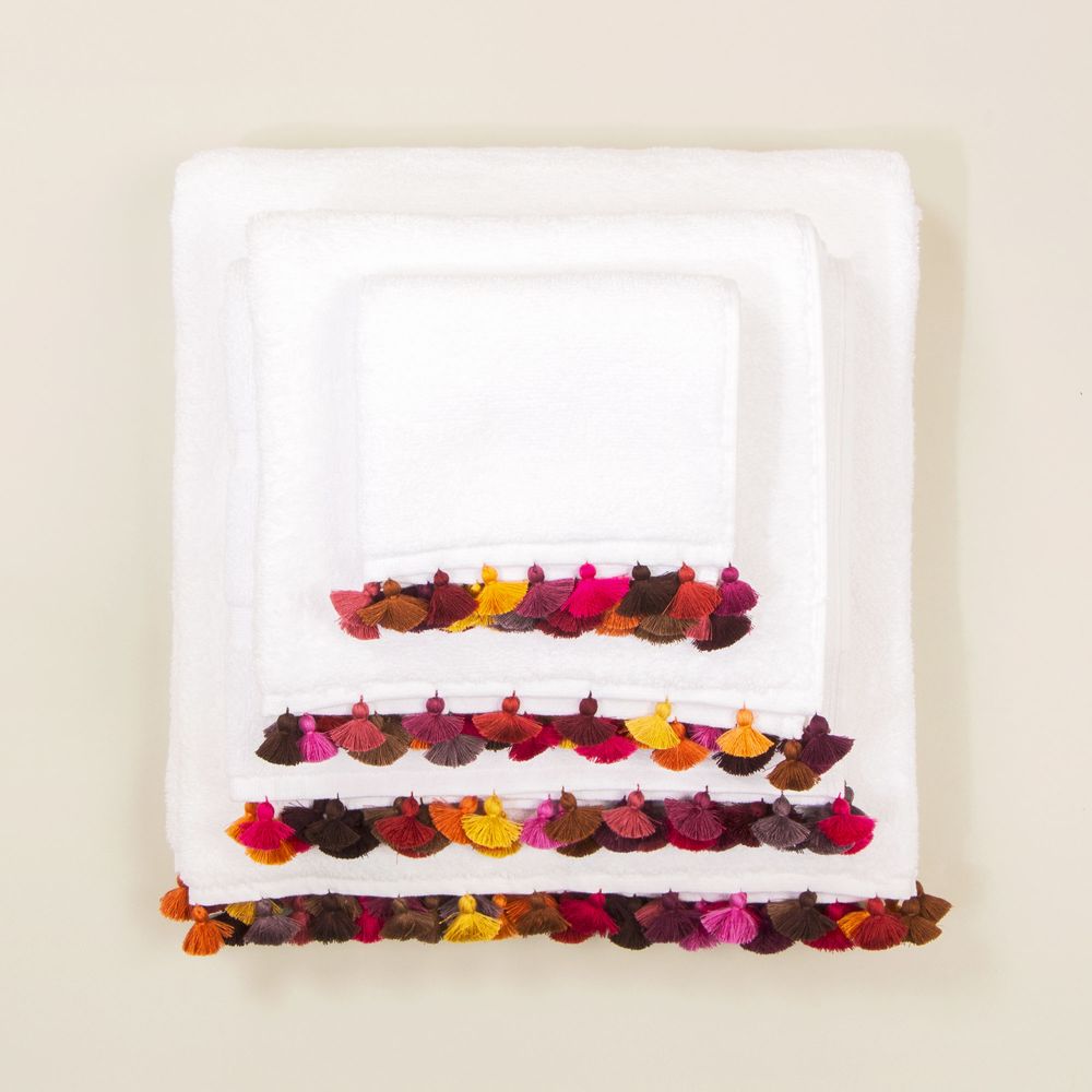 Decorative objects - White cotton bath linen with pompons - MIA ZIA