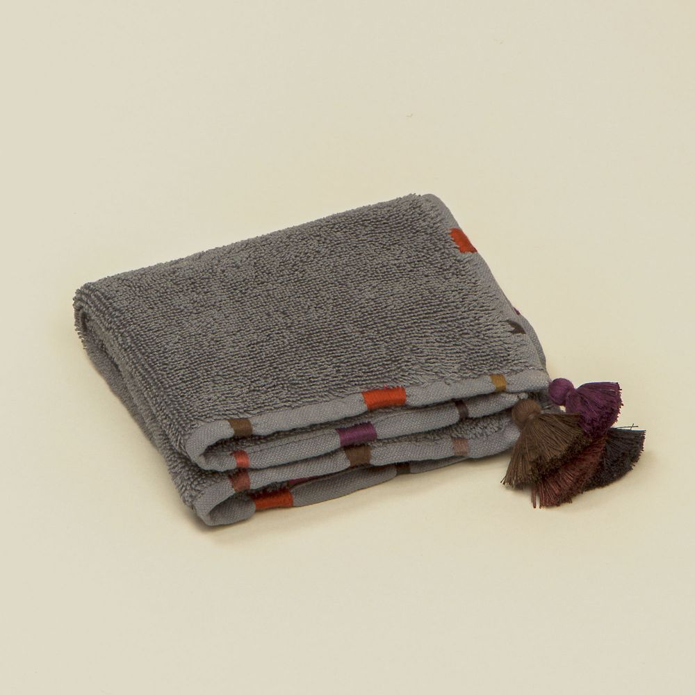 Autres linges de bain - Linge de bain gris foncé avec broderies et pompons - MIA ZIA