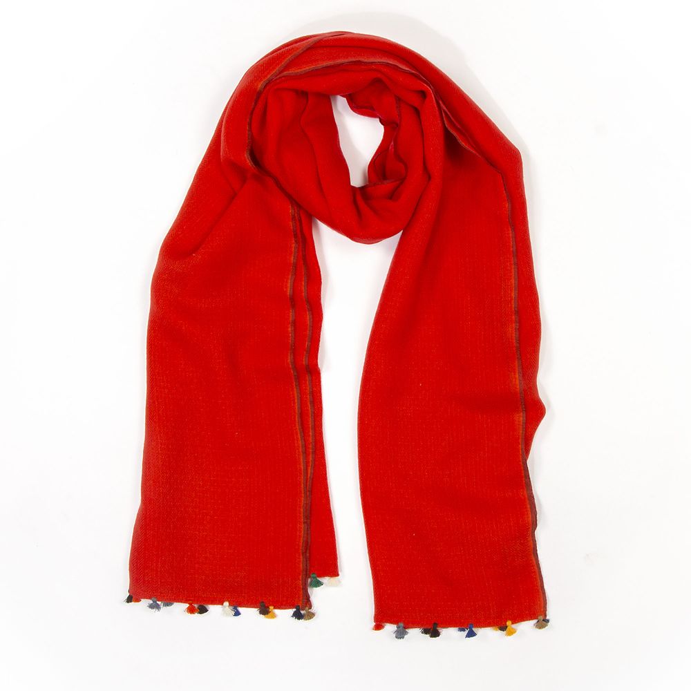 Foulards et écharpes - Echarpe d'hiver rouge à pompons multicolores - MIA ZIA