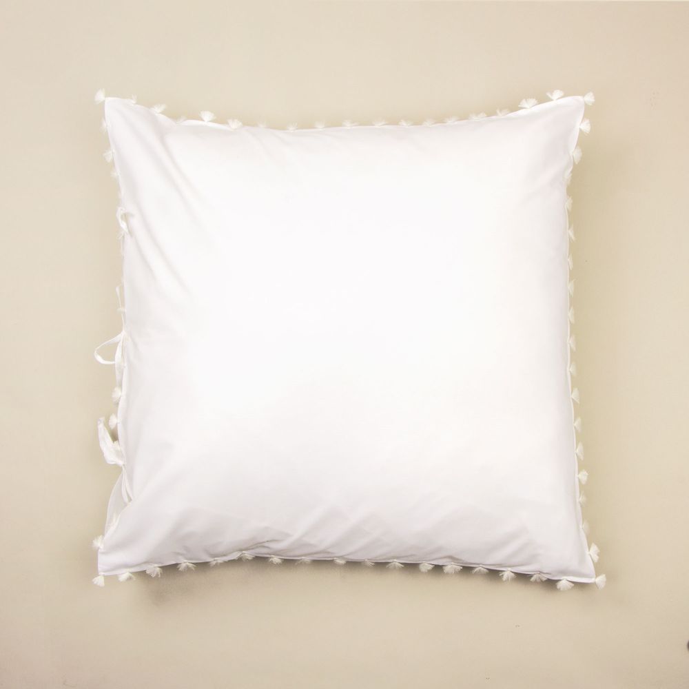 Objets de décoration - Linge de lit en coton blanc avec pompons - MIA ZIA