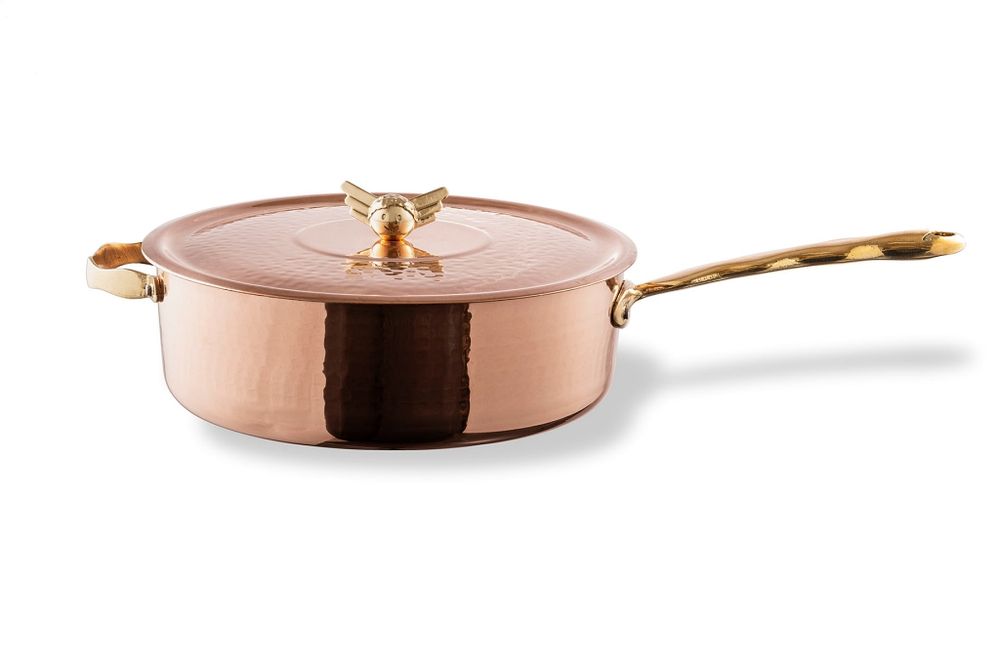 Poêles - Angel Brass Frying pan 1 handle DiamondTin™ INDUCTION diam 26xh5,5 wood box - NUOVA H.S.S.C.