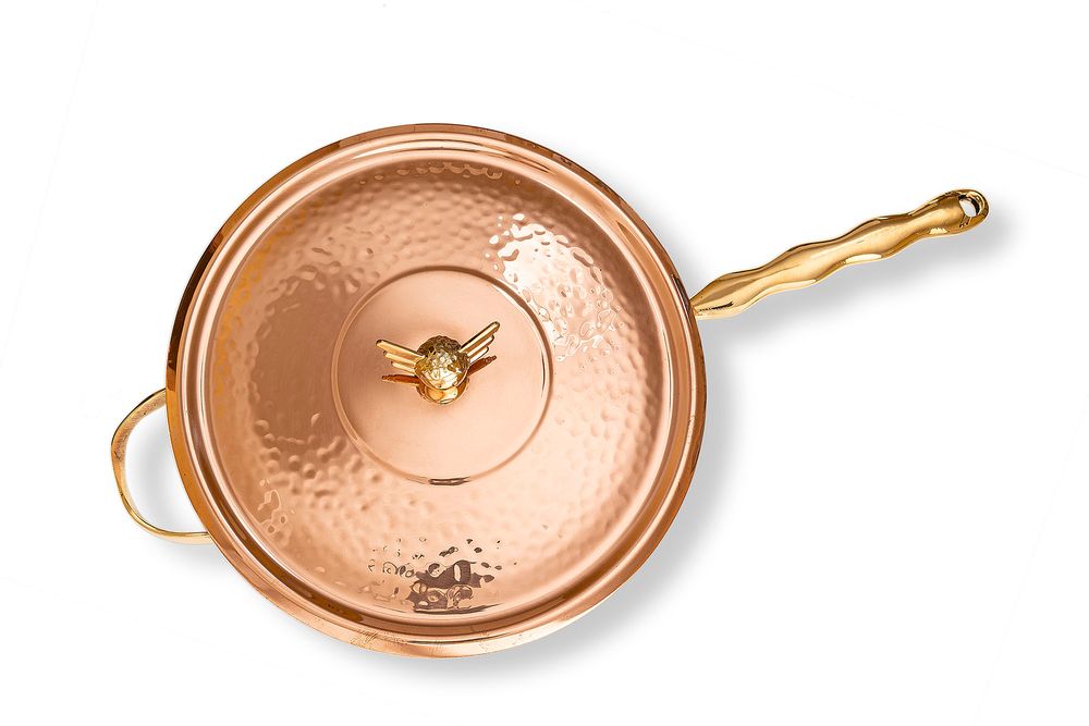 Poêles - Angel Brass Frying pan 1 handle DiamondTin™ INDUCTION diam 26xh5,5 wood box - NUOVA H.S.S.C.