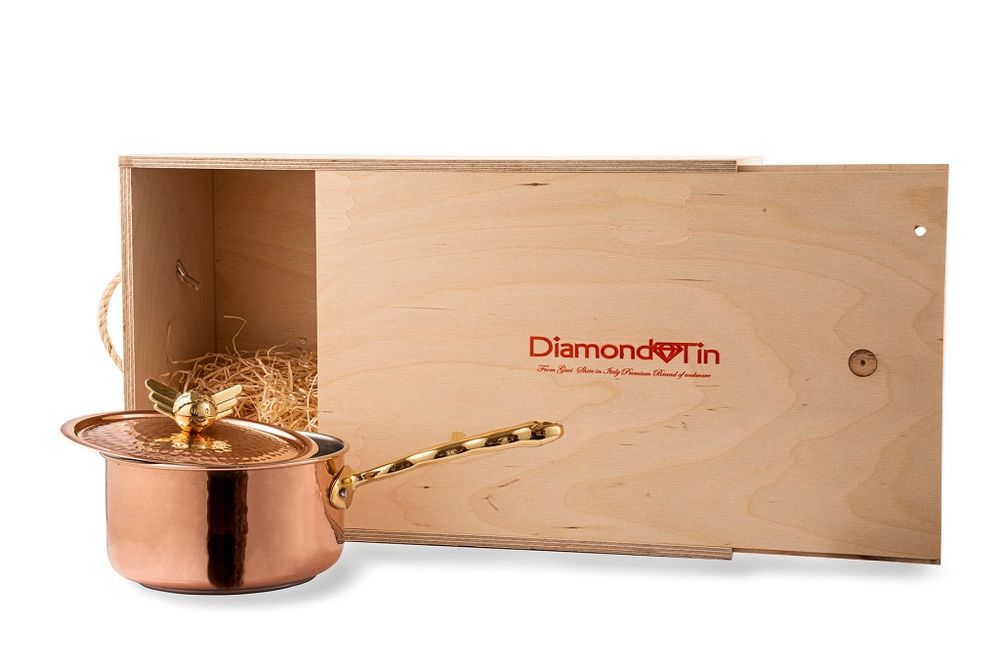 Poêles - Angel Brass Frying pan 1 handle DiamondTin™ INDUCTION diam 26xh5,5 wood box - NUOVA H.S.S.C.