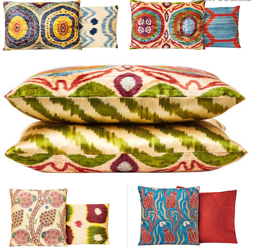 Comforters and pillows - Garden Of Beauty Silk Velvet Ikat Decorative Rectangular Cushion - HERITAGE GENEVE