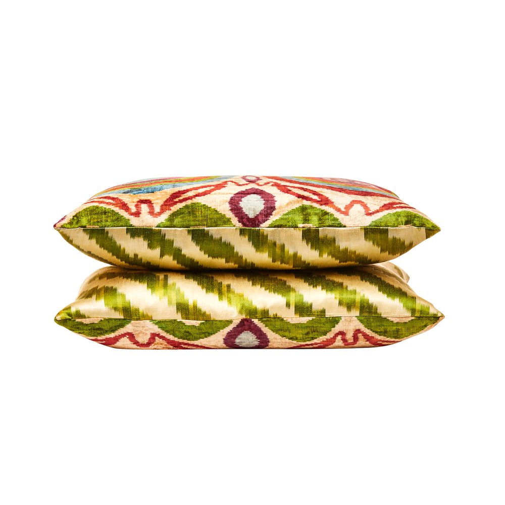 Comforters and pillows - Garden Of Beauty Silk Velvet Ikat Decorative Rectangular Cushion - HERITAGE GENEVE