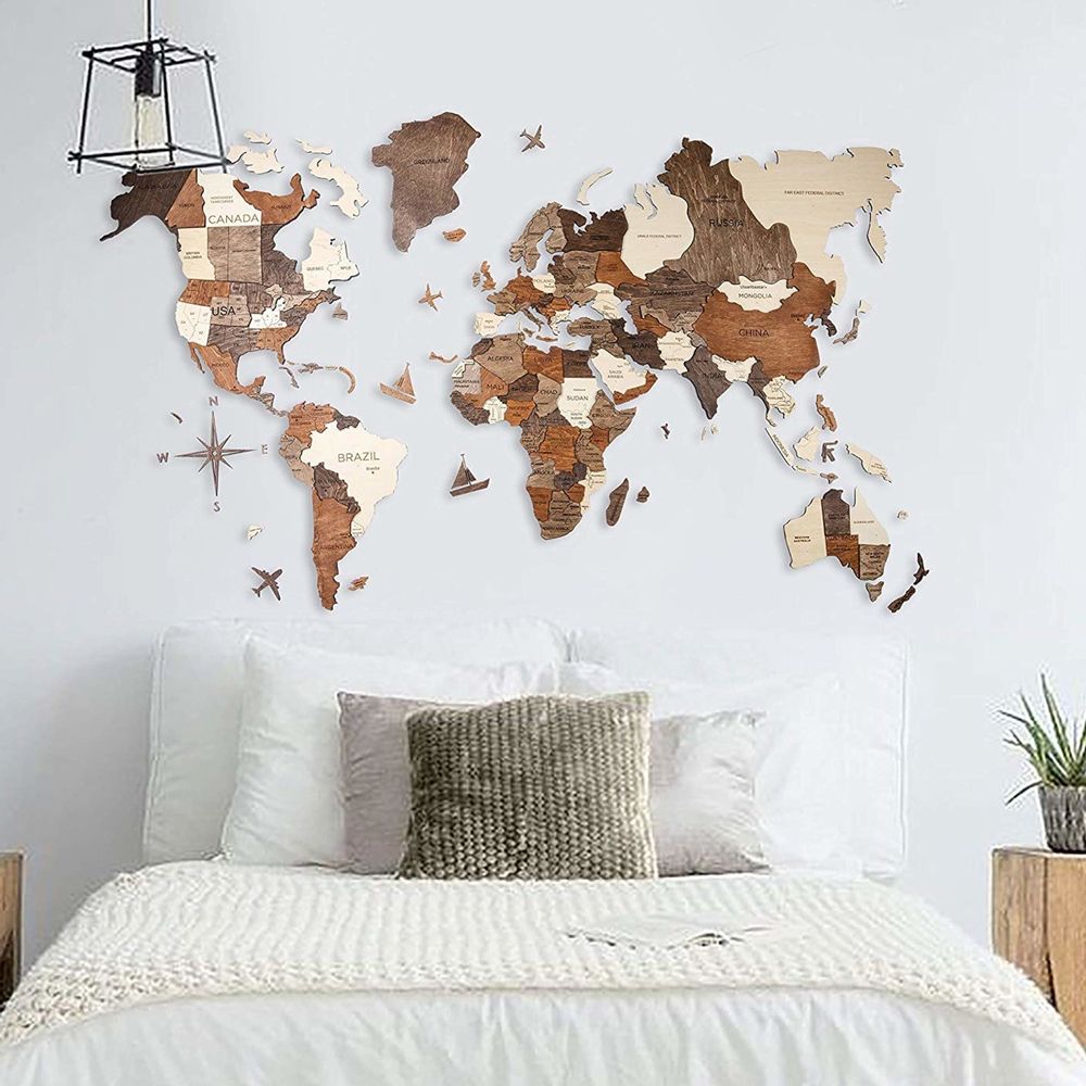 Cadeaux - Carte en bois de la carte du monde 3D - ENJOYTHEWOOD