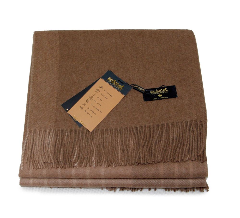 Throw blankets - Camel woven throw in natural colors - ERDENET CASHMERE
