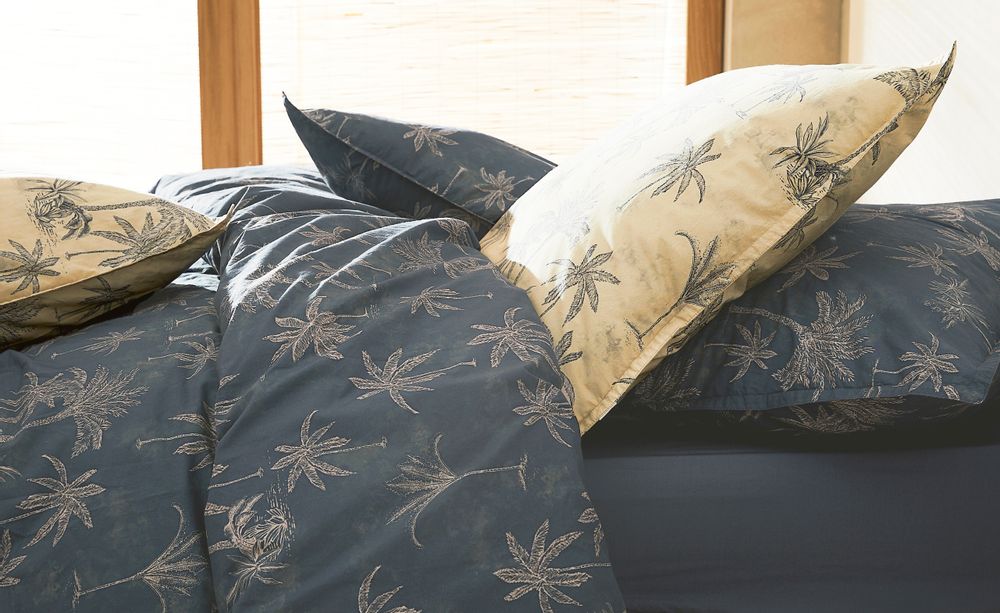 Bed linens - Percale de coton bio lavée - Amour Lointain Indigo Bed Linen - DORAN SOU