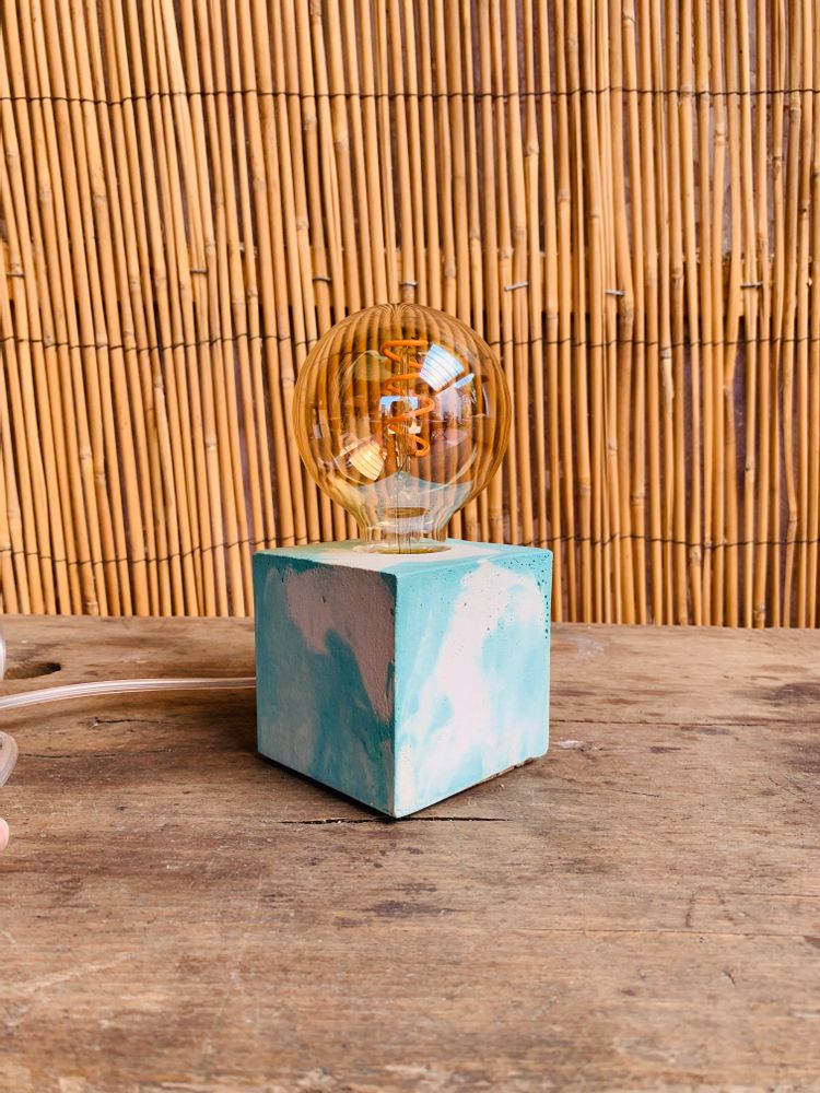 Decorative objects - Concrete Lamp | Cube | Mottled pastel pink and turquoise blue - JUNNY