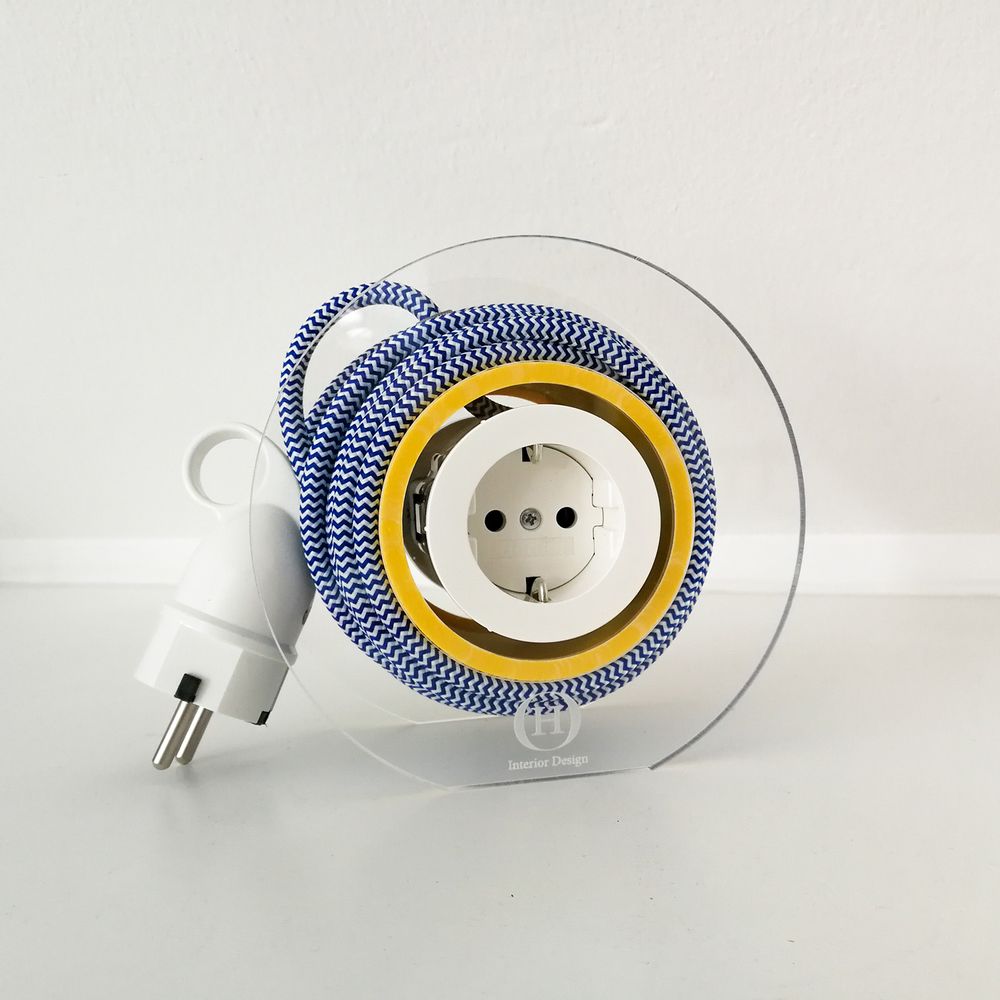 Design objects - Extension Cord for 2 Plugs - Navy & White & Yellow - OH INTERIOR DESIGN