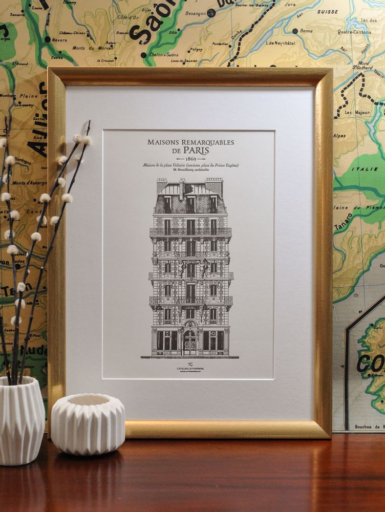 Affiches - Tirage d'Art Immeuble parisien place Voltaire Architecture - L'ATELIER LETTERPRESS
