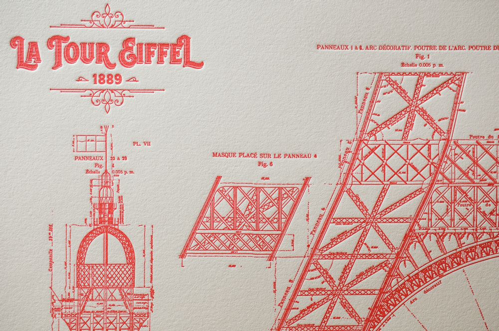 Affiches - Tirage d'Art Plan Original de la Tour Eiffel Architecture - L'ATELIER LETTERPRESS
