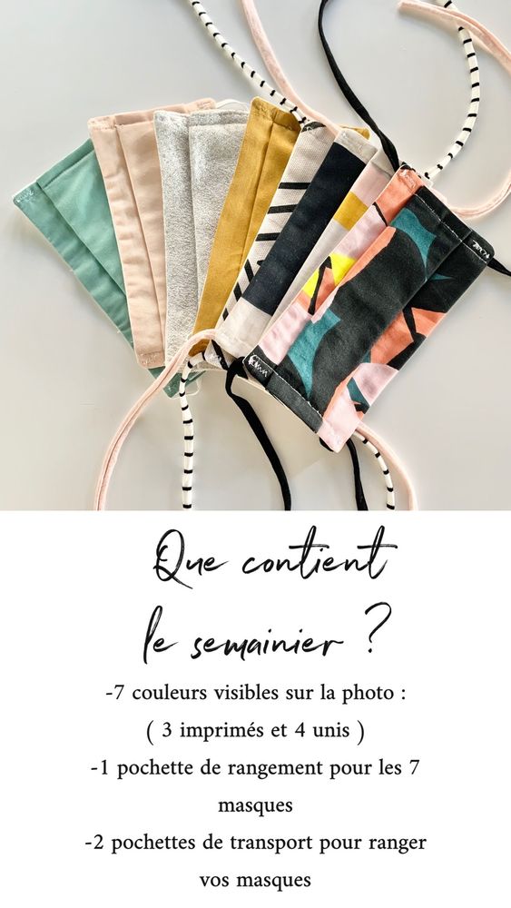 Scarves - Weekly View 7 Masks in Afnor Standard Fabric Gold Model + 1 Storage Pouch + 2 Storage Pouch - LES LOVERS DECO