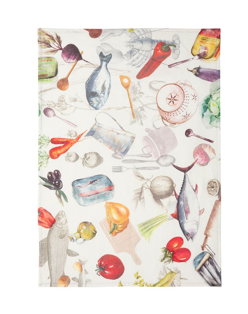 Tea towel - Sardines/Printed Linen Tea Towel - COUCKE