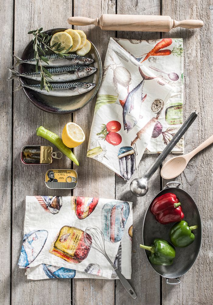 Tea towel - Sardines/Printed Linen Tea Towel - COUCKE
