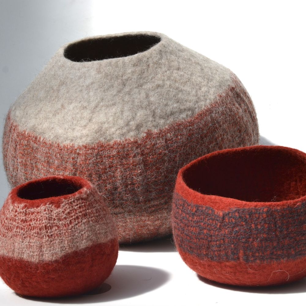 Objets de décoration - Pots, paniers en feutre de laine fait-main - GHISLAINE GARCIN MAILLE&FEUTRE