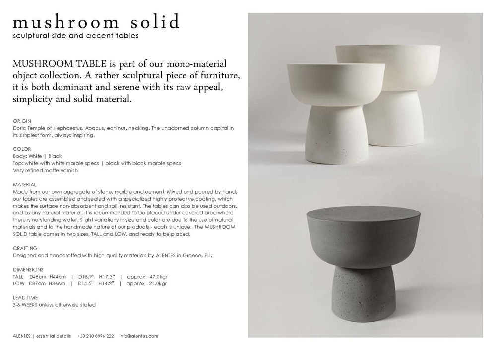 Design objects - MUSHROOM SOLID sculptural coffee tables - ALENTES