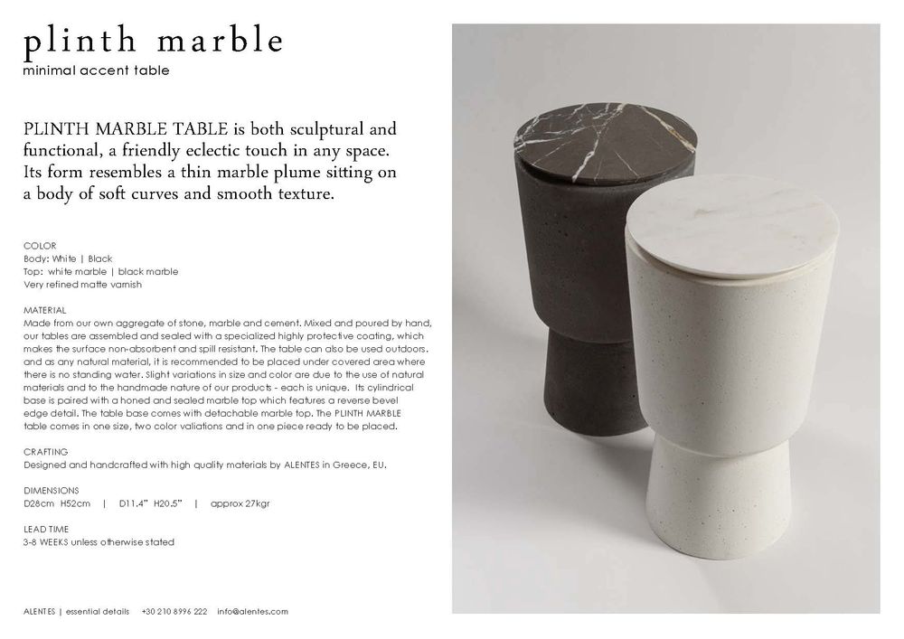 Dining Tables - PLINTH MARBLE accent table - ALENTES