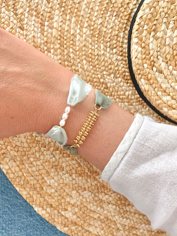 Bijoux - Bracelet Florette ruban soie chaîne dorée - JOUR DE MISTRAL