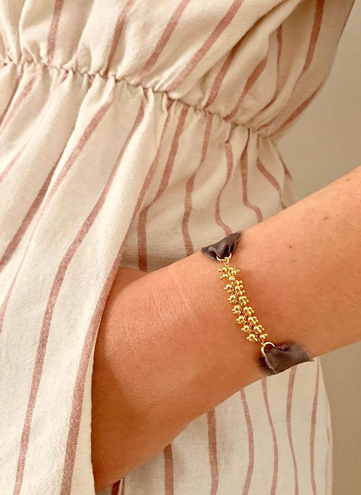 Bijoux - Bracelet Florette ruban soie chaîne dorée - JOUR DE MISTRAL